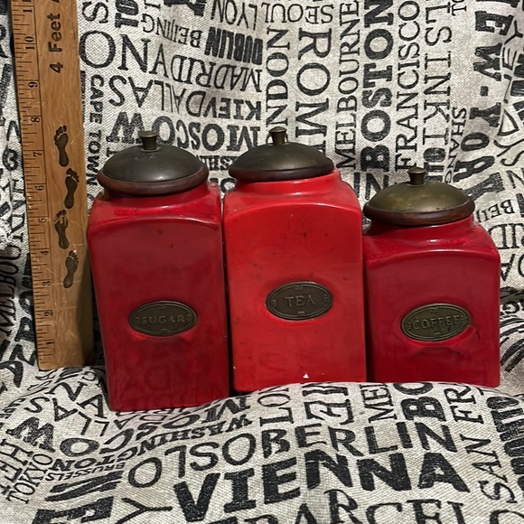 Americana Accents Red Glazed Ceramic Kitchen Storage Jars Woodbrass